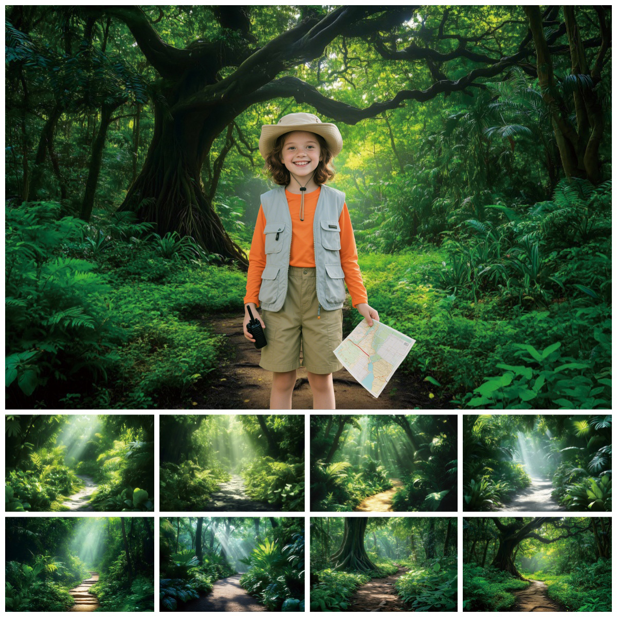 Outdoor Adventure Kids Party - Tropical Rainforest Adventure Backdrop Green Jungle