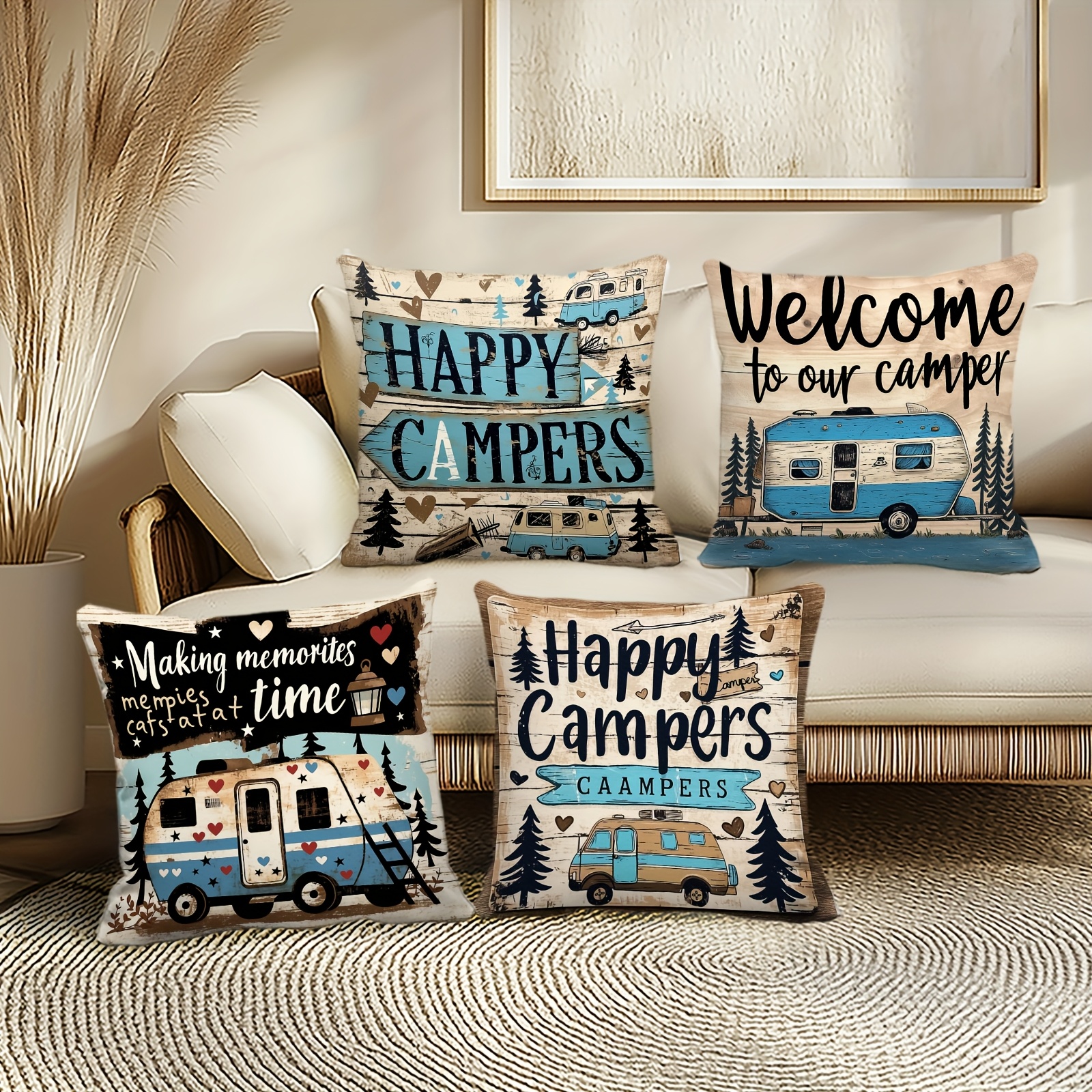 Vintage Country Camping Pillow - مراجعة Outdoor Adventure Vans وسعره