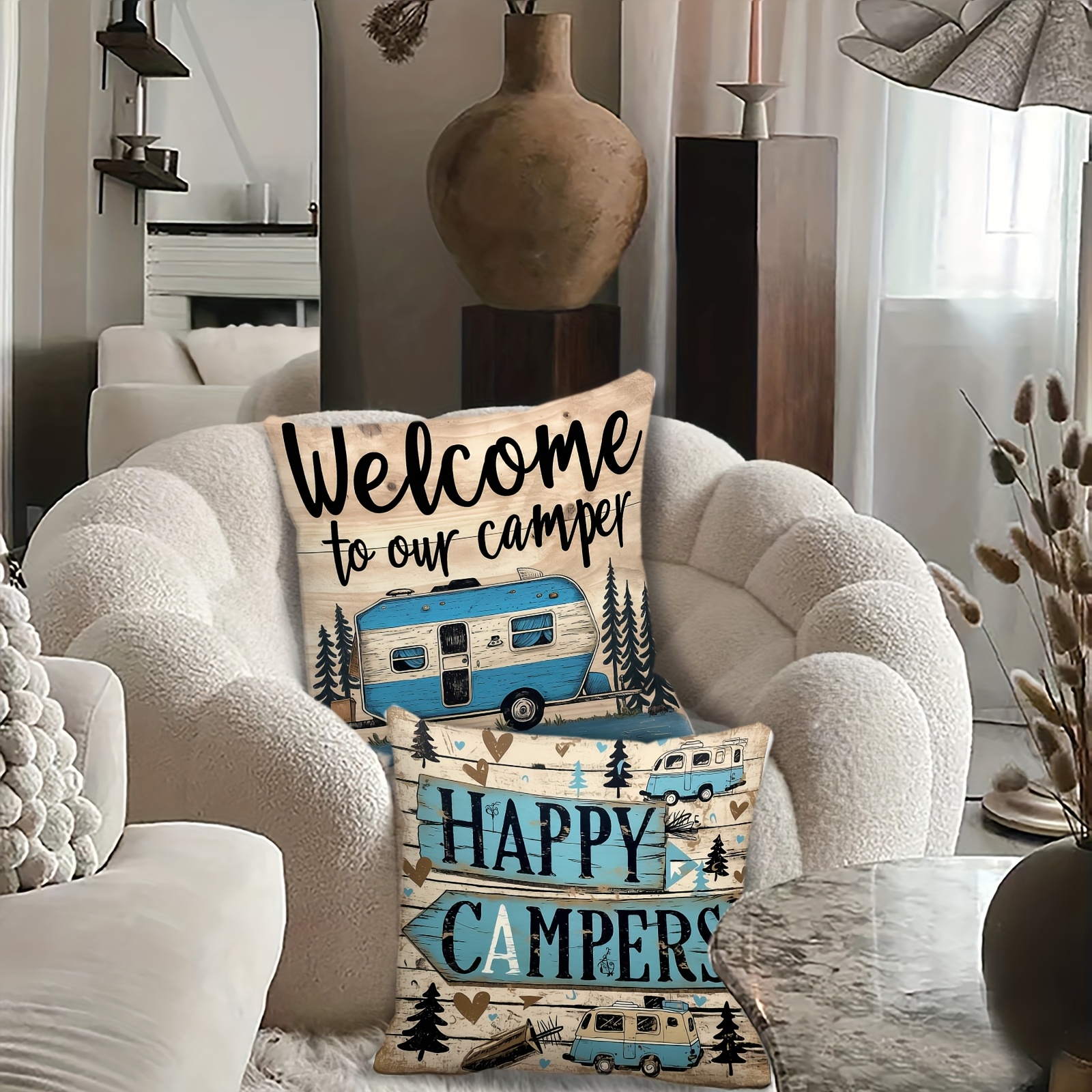 Vintage Country Camping Pillow - مراجعة Outdoor Adventure Vans وسعره